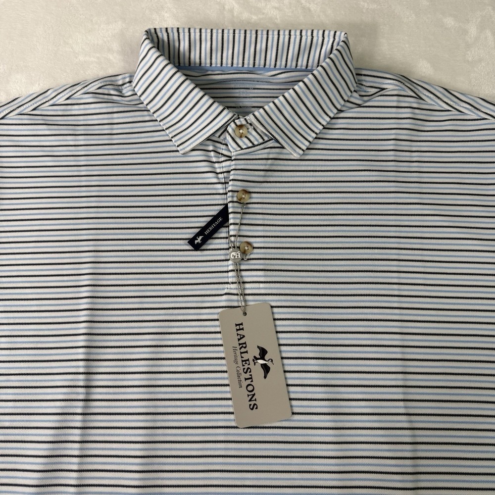 Harlestons Polo Golf‎ Shirt Mens XL Heritage Collection Blue 4 Way Stretch NWT